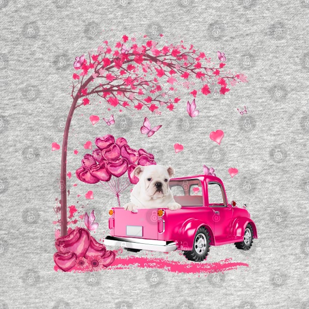 Valentine's Day Love Pickup Truck White English Bulldog by cyberpunk art